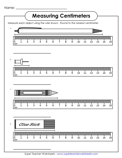 Measuring Centimeters - Measuring to the Nearest Centimeter #2 (Printable PDF Worksheet)