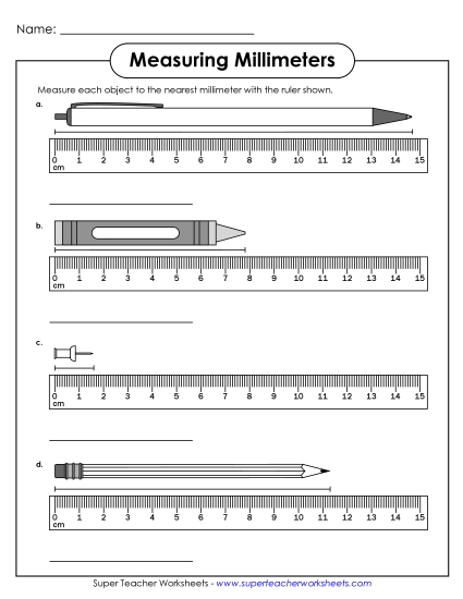 Measuring Millimeters - Measuring to the Nearest Millimeter #2 (Printable PDF Worksheet)