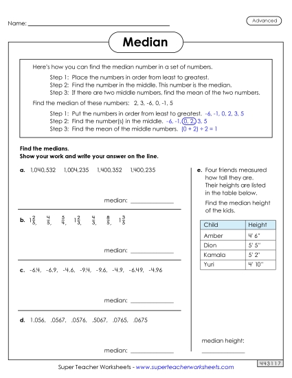 Advanced Level - Median (Advanced) (Printable PDF Worksheet)