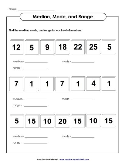 Basic Level - Median, Mode, and Range Only (Printable PDF Worksheet)