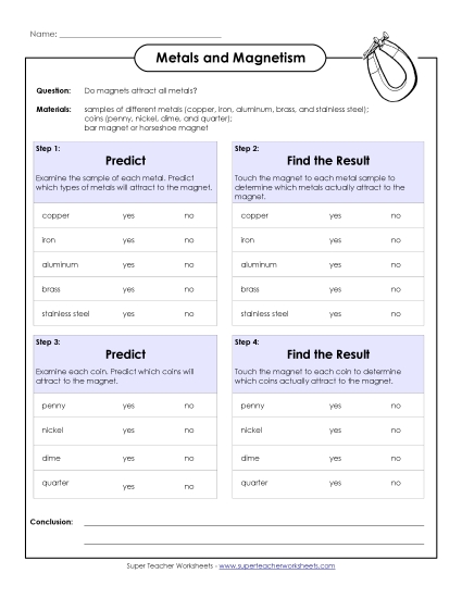 Magnetism Worksheets & Activities - Metals and Magnetism (Printable PDF Worksheet)