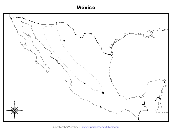 Maps of Mexico - Mexico Map (Blank; Spanish) (Printable PDF Worksheet)