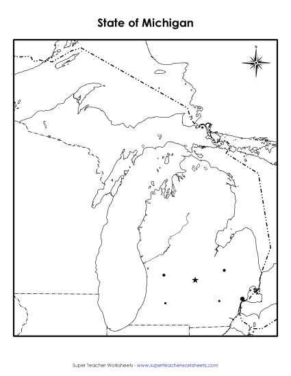 Maps - Michigan Map (Blank Cities) (Printable PDF Worksheet)