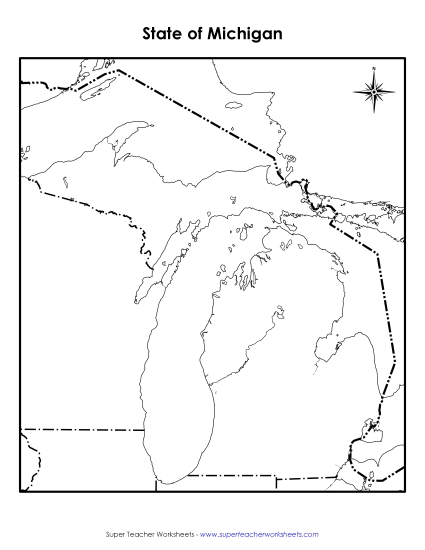 Maps - Michigan Map (Blank) (Printable PDF Worksheet)