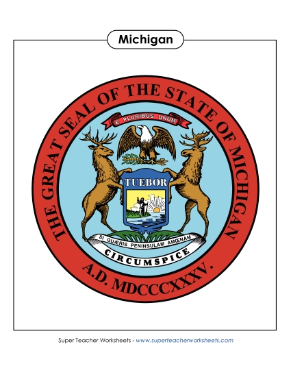 Flags & Seals - Michigan State Seal (Full-Color Version) (Printable PDF Worksheet)