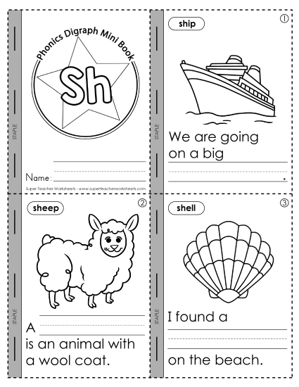 Cut and Glue Activities - Mini-Book 2: /sh/ (Printable PDF Worksheet)