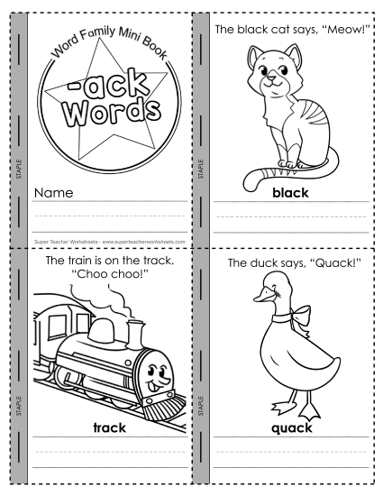 Word Family Mini-Books - Mini-Book: -ack Words (Printable PDF Worksheet)