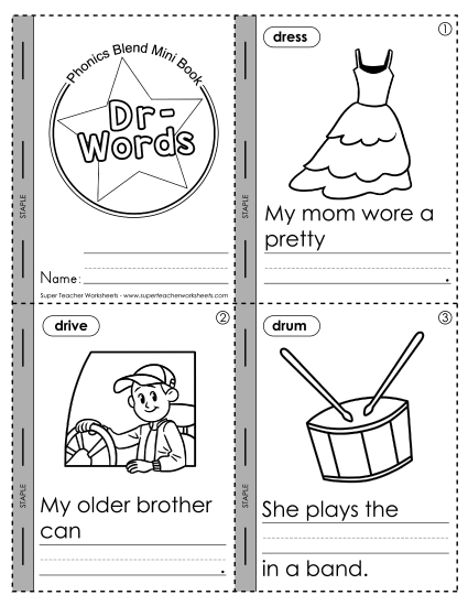 Consonant Blends - Mini-Book: Dr- Words (Printable PDF Worksheet)