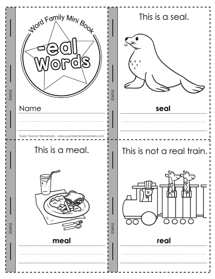 Word Family Mini-Books - Mini-Book: -eal Words (Printable PDF Worksheet)