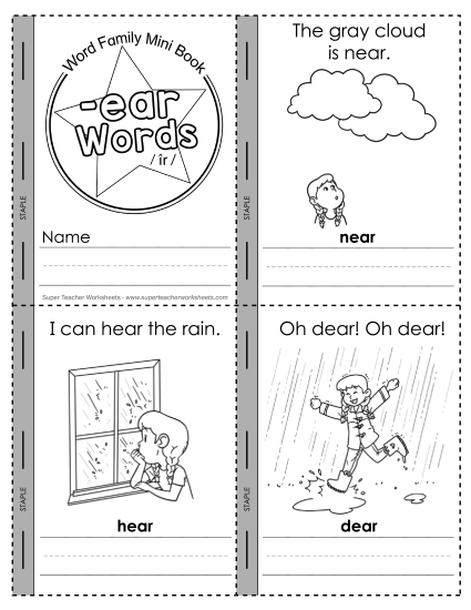 Word Family Mini-Books - Mini-Book: -ear Words ('eer' sound) (Printable PDF Worksheet)