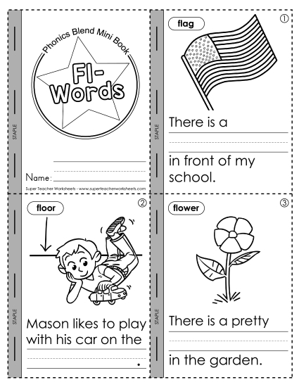 Cut and Glue Activities - Mini-Book: Fl- Words (Printable PDF Worksheet)
