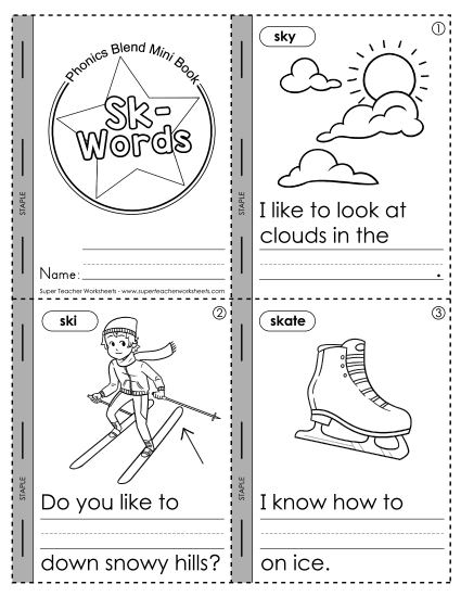Cut and Glue Activities - Mini-Book: Sk- Words (Printable PDF Worksheet)