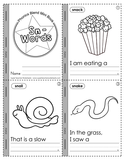 Consonant Blends - Mini-Book: Sn- Words (Printable PDF Worksheet)