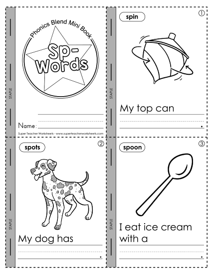 Cut and Glue Activities - Mini-Book: Sp- Words (Printable PDF Worksheet)