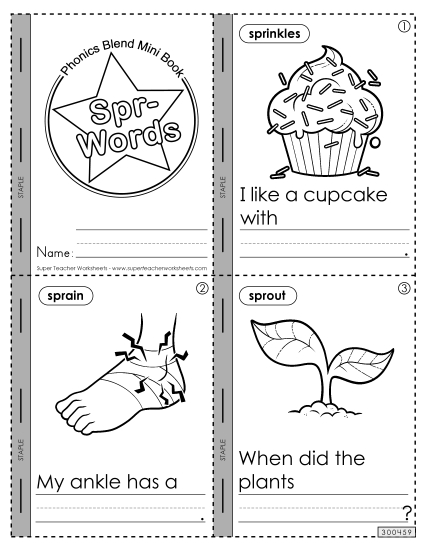 Cut and Glue Activities - Mini-Book (Spr- Words) (Printable PDF Worksheet)