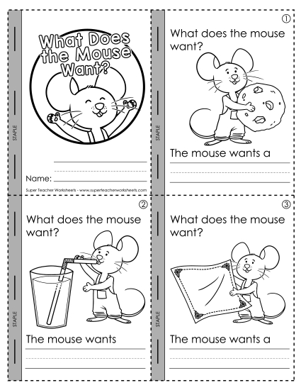 Cut and Glue Activities - Mini-Book: What Does Mouse Want? (Printable PDF Worksheet)