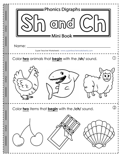 Sh and Ch Mixed - Mini-Book: Words with Ch and Sh (Printable PDF Worksheet)