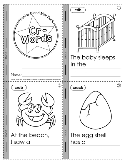 Consonant Blends - Mini-Books: Cr- Words  (Printable PDF Worksheet)