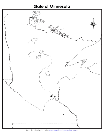 Maps - Minnesota Map (Blank Cities) (Printable PDF Worksheet)