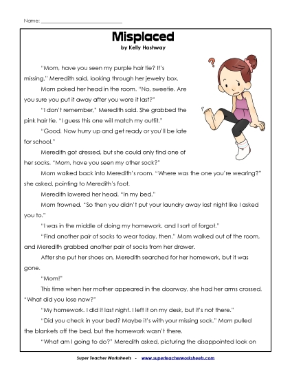 Fiction Stories - Misplaced (Printable PDF Worksheet)