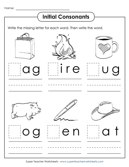 Missing Beginning Letters 1 (Printable PDF Worksheet)