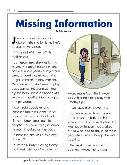 Fiction Stories - Missing Information (Printable PDF Worksheet)