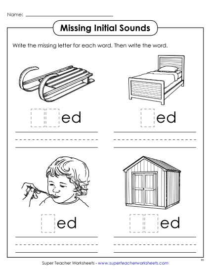 Worksheets - Missing Initial Sounds (-ed) (Printable PDF Worksheet)