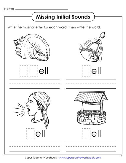 Worksheets - Missing Initial Sounds (-ell) (Printable PDF Worksheet)