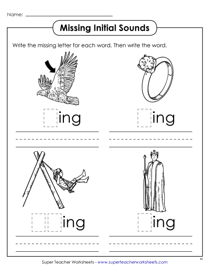 Worksheets - Missing Initial Sounds (-ing) (Printable PDF Worksheet)