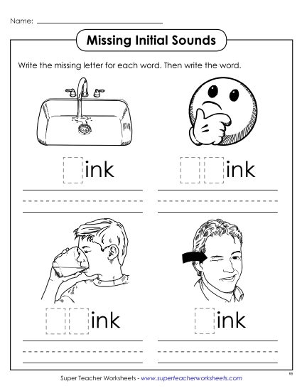 Worksheets - Missing Initial Sounds (-ink) (Printable PDF Worksheet)