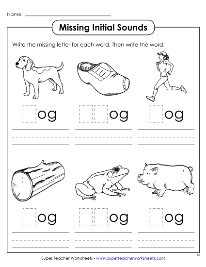 Worksheets - Missing Initial Sounds (-og) (Printable PDF Worksheet)