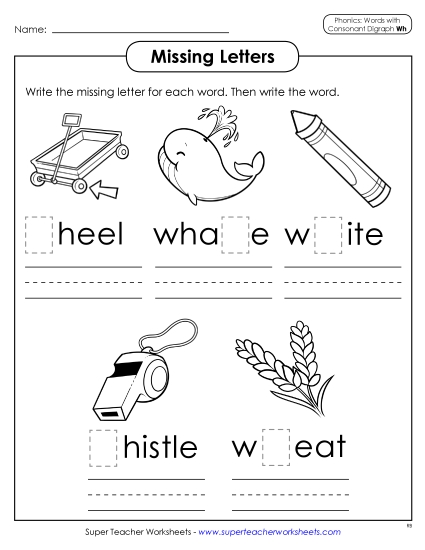 Worksheets - Missing Letter - WH words (Printable PDF Worksheet)