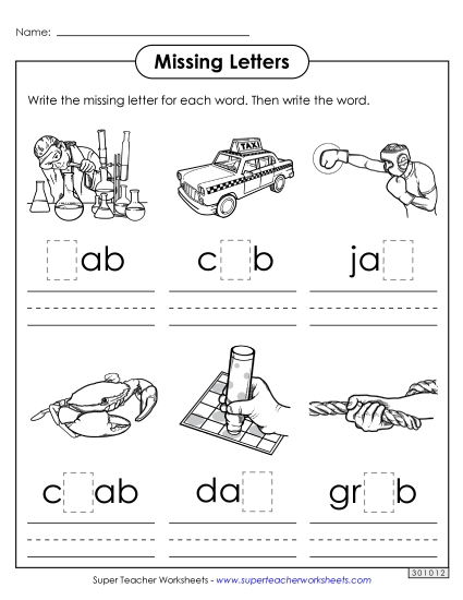 Worksheets - Missing Letters (-ab) (Printable PDF Worksheet)