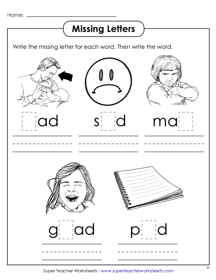 Worksheets - Missing Letters (-ad) (Printable PDF Worksheet)