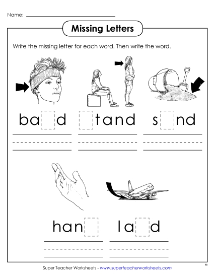 Worksheets - Missing Letters (-and) (Printable PDF Worksheet)