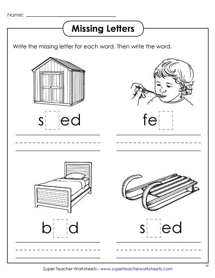 Worksheets - Missing Letters (-ed) (Printable PDF Worksheet)