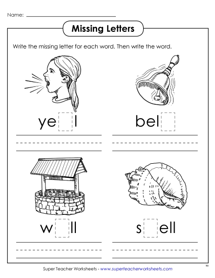 Worksheets - Missing Letters (-ell) (Printable PDF Worksheet)