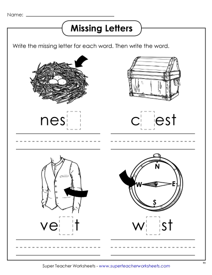 Worksheets - Missing Letters (-est) (Printable PDF Worksheet)