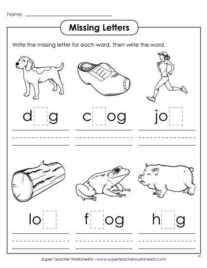 Worksheets - Missing Letters (-og) (Printable PDF Worksheet)