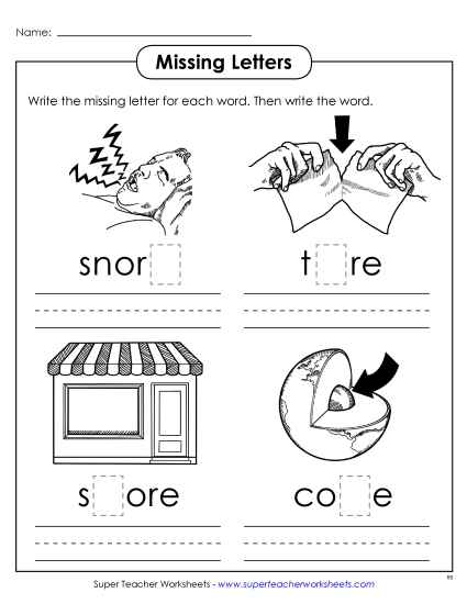 Worksheets - Missing Letters (-ore) (Printable PDF Worksheet)