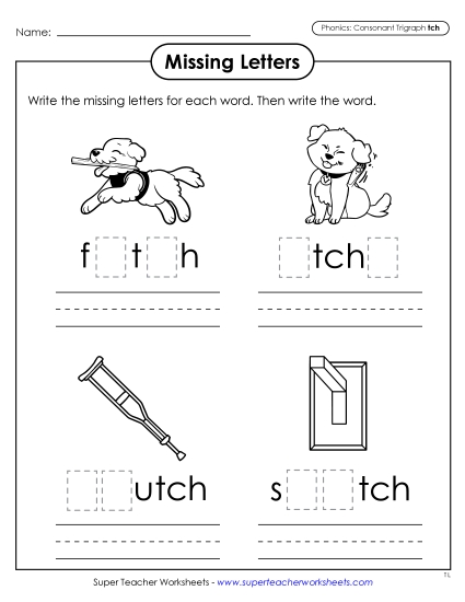 Worksheets - Missing Letters (-tch Words) (Printable PDF Worksheet)