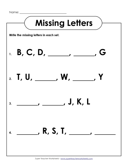 Alphabet Patterns - Missing Letters (Upper-Case) (Printable PDF Worksheet)
