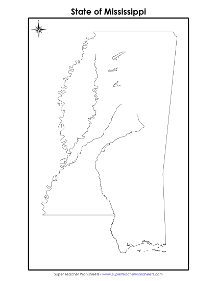 Maps - Mississippi Map (No Bordering States) (Printable PDF Worksheet)