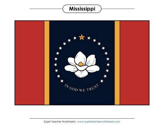 Flags & Seals - Mississippi State Flag (Full-Color Version) (Printable PDF Worksheet)