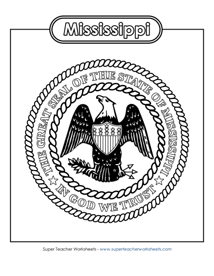 Flags & Seals - Mississippi State Seal (Black & White) (Printable PDF Worksheet)
