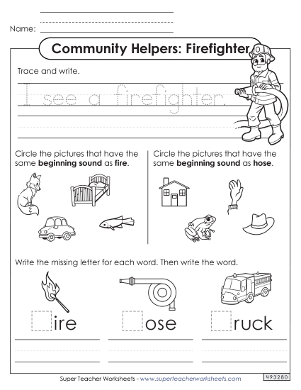 Early Literacy - Mixed Literacy Skills: Firefighter (Printable PDF Worksheet)