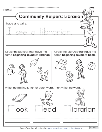 Early Literacy - Mixed Literacy Skills: Librarian (Printable PDF Worksheet)