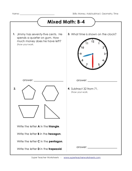 Mixed Math (Level B: Grade 2) - Mixed Math: B4 (Printable PDF Worksheet)