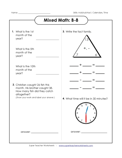 Addition - Mixed Math: B8 (Printable PDF Worksheet)