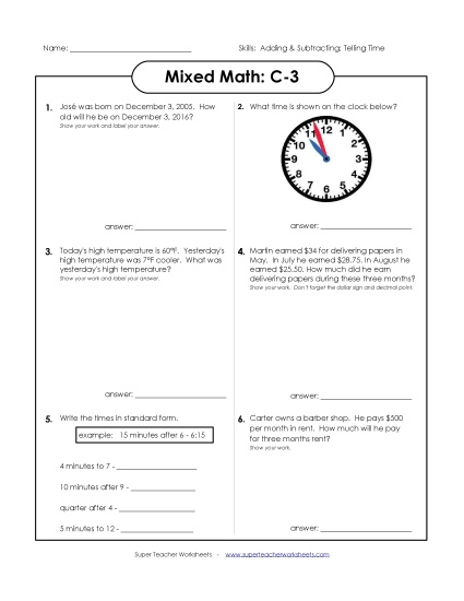 Subtraction - Mixed Math: C3 (Printable PDF Worksheet)